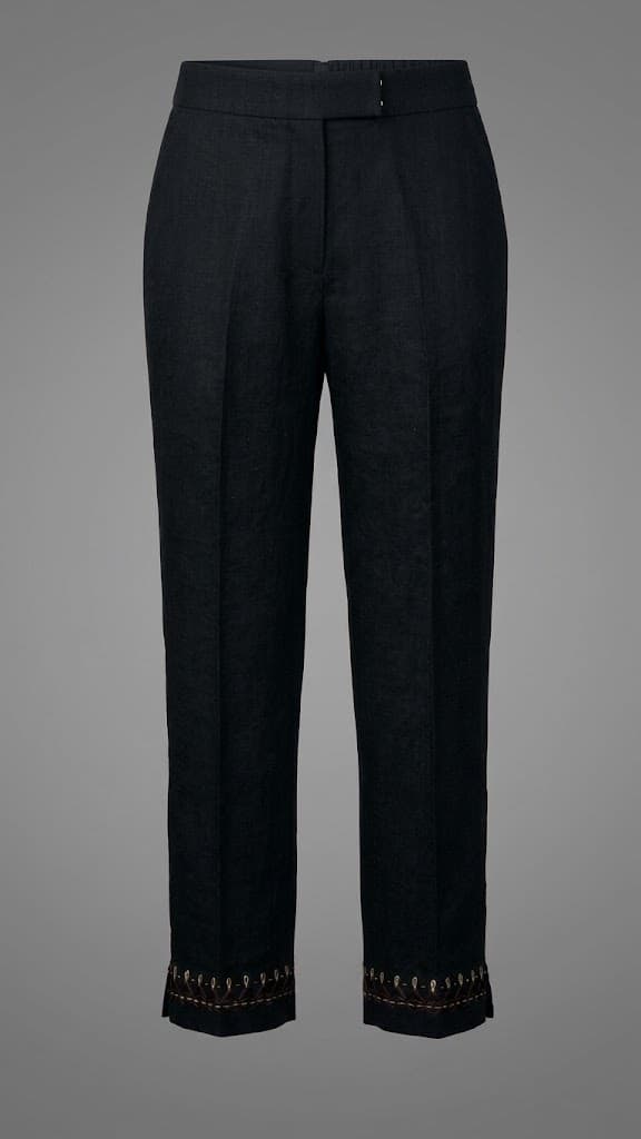Black hand embroidered Cotton trousers Embroided